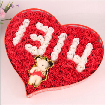 节生日礼物送女朋友女生创意浪漫香皂玫瑰花束心形礼盒 红色1314白