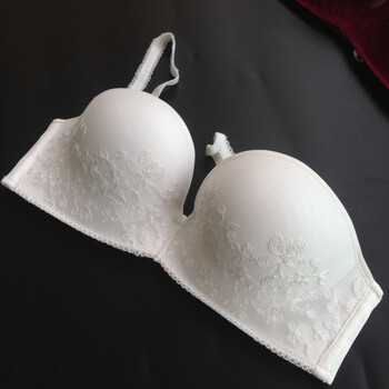 新娘婚纱半杯女内衣露肩美背礼服防滑刺绣文胸罩套装 白色 85b