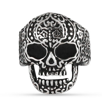 钛钢骷颅戒指 不锈钢骷髅头夸张大戒指 男款朋克戒指饰品 钢色 美围11