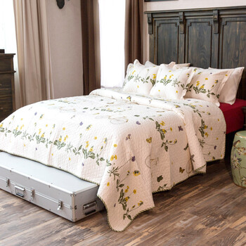 原生棉夹棉床品套件植物花卉全棉绗缝床盖床单五件套 5410原生棉五