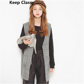 Keep Classy2015秋冬新款女装简约百搭针织马甲时尚 毛衣女中长款 灰色 均码