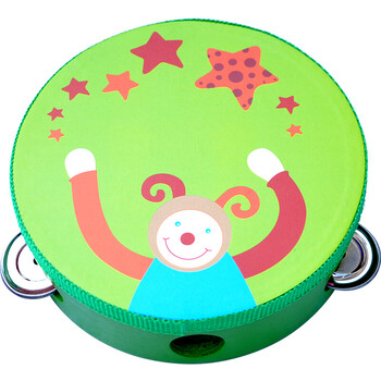 手拍鼓手铃鼓摇铃小乐器铃鼓幼儿园老师用表演手鼓 14.5cm绿小丑