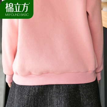 棉立方2015冬装新款女装带帽加绒上衣抽绳领口长袖卫衣女 15DT553 裸粉 L