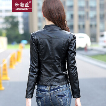 米诺萱 -2015新款短款修身pu外套 K195# 黑色 M