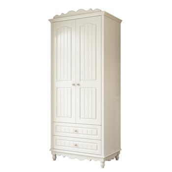 衣橱白色田园小衣柜两门1m木质欧式实木衣柜经济型双门衣柜 荷花白 2