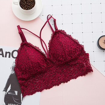 夏季蕾丝吊带小背心 深v抹胸内衣女舒适性感细带无钢圈裹胸文胸 红色