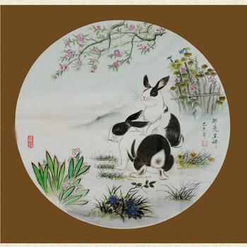 张鸿光工笔《十二生肖》之兔