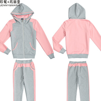 珍妮&玛丽亚 2015秋款连帽开衫卫衣潮运动服套装 2017 紫红色 L
