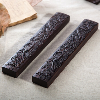 黑梓木镇尺红木镇纸黑紫檀木雕刻镇纸文房四宝压纸书镇大号38cm 龙凤