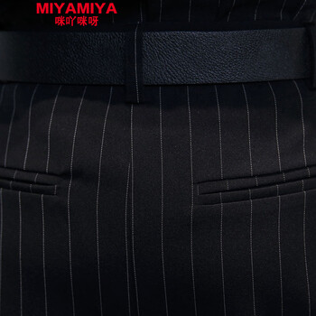 MIYAMIYA9分条纹九分裤阔腿裤女秋冬裙裤宽松长裤宽腿裤直筒西裤潮 黑色 XL