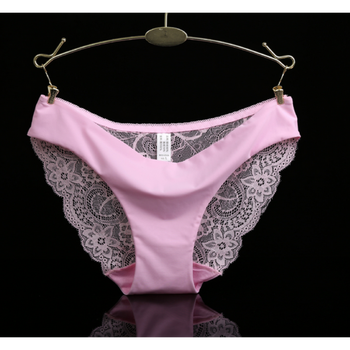 性感蕾丝低腰无痕大码冰丝透明女士三角内裤夏季薄诱惑w 粉红色 m1.