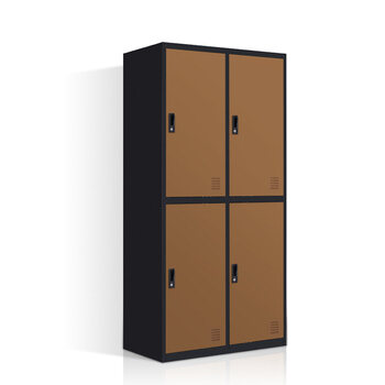 铁皮衣柜员工宿舍衣帽储物柜带锁鞋柜柜体黑砂纹柜门咖啡柜门四门更衣