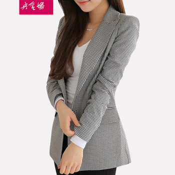 央金娜小西装女秋冬装 休闲格子小西装外套女装XZ007 黑白格