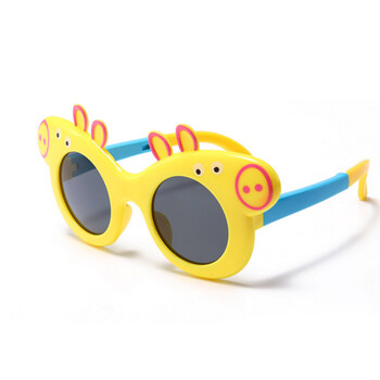 镜时尚宝宝太阳镜卡通折叠墨镜偏光镜社会人眼镜 黄色小猪佩奇眼镜