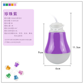 比月 led灯泡E27螺口4W暖光超亮球泡灯USB照明户外野营光源带线插头声控小夜灯 珍珠紫