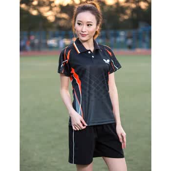 运动户外 蝴蝶乒乓球服套装男女款短袖比赛运动队服速干球衣 黑色女款