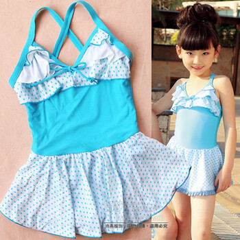 耐浪儿童游泳衣女童连体三角裙式泳衣中小童女孩泳装温泉百搭 蓝色r2