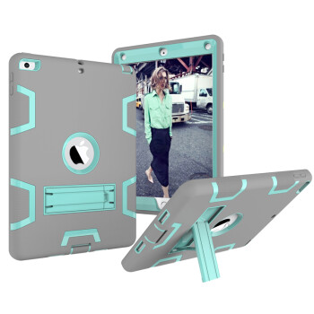 zonyee iPad硅胶保护套iPad 9.7英寸第5/6代平板电脑防摔外壳A1822/1893 金属灰+薄荷绿（iPad 9.7第5/6代专用）