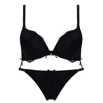 黑色性感简约小胸厚少女胸罩聚拢调整型透气奶罩内衣文胸套装 黑色