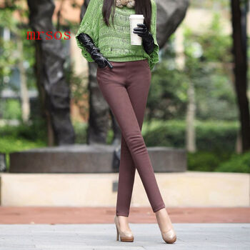 MRSOS  2015秋冬季女装修身大码保暖打底裤加绒加厚冬裤女裤带绒冬天外穿裤子 军绿色 M