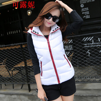 可露妮2015秋冬季新款羽绒服女短款韩版简约连帽棉背心马甲 红色 L