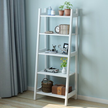 梯形花架客厅靠墙创意五层架子 北欧简易书架落地hs 国内升级版白色