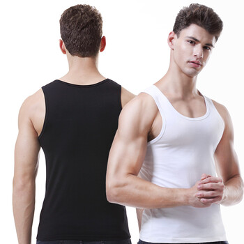 男背心吸汗背心棉质运动健身弹力无袖t恤工字型089t 黑 白 xl