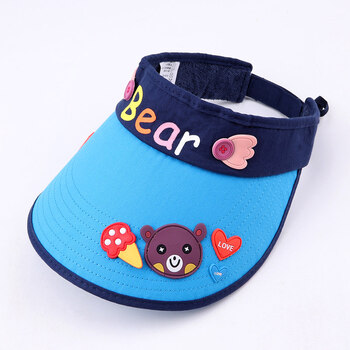儿童太阳帽1-12岁宝宝遮阳晒帽女童春夏季帽男童潮大檐帽子 蓝色(bear