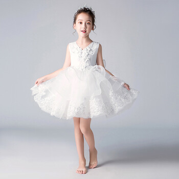 儿童礼服婚纱公主裙女童模特走秀拖尾晚礼服小主持人钢琴演出服夏