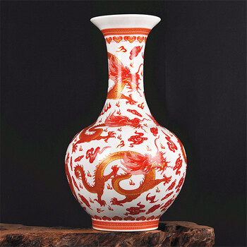 景德镇制釉里红龙纹工艺品陶瓷花瓶摆件 特大号高度45~50cm 赏瓶