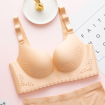 内衣女无钢圈防下垂调整型大胸显小女士透气聚拢文胸罩套装 8007肤色