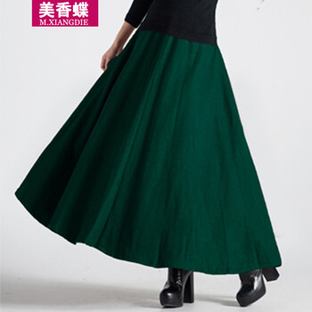 美香蝶2015秋冬季新品韩版女装复古毛呢高腰半身裙修身长裙简约羊毛呢大摆裙 优雅红 M