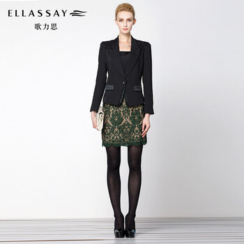ELLASSAY歌力思秋冬女装 性感蕾丝半身裙 百搭熟女包臀裙 绿色45 L