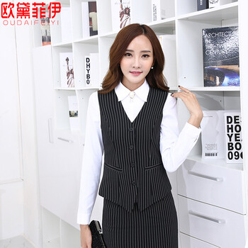 欧黛菲伊 2015秋冬新款条纹马甲背心 ol职业酒店茶楼服务工作服套裙正装 YJR820C 黑色马甲+西裙 XXXL