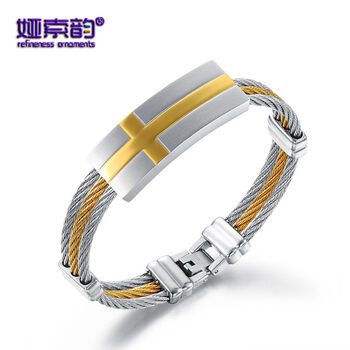 娅索韵手链金属钛钢个性霸气手环潮男首饰品刻字定制手镯不锈钢金色 图片价格品牌报价 京东