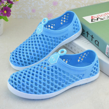 夏季网凉鞋洞洞鞋沙滩鞋男女情侣软底一体塑料凉拖鞋潮流 天蓝色 40