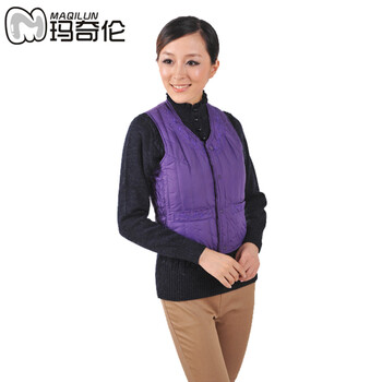 MAQILUN玛奇伦2015秋冬新款女士刺绣宽肩羽绒服马甲背心女装保暖百搭修身大码马夹 紫色 M 160\88A