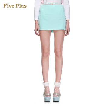 Five Plus新女秋装百搭纯色修身中腰半身裙A字裙短裙2133070040 粉绿580 M(165/70A)