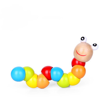 熠奇 木制益智玩具百变彩色扭扭虫 马卡龙色调彩虹塔