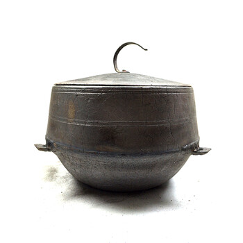 平底老式鼎锅生铁吊锅农村柴火煮饭家用商用土顶锅 26cm平底锅 盖