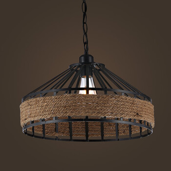麻绳吊灯创意个性复古工业美式乡村餐厅loft咖啡厅吧台铁艺灯具 直径