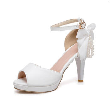 新款凉鞋女性感高跟鞋细跟夏季一字扣鱼嘴鞋防水台甜美公主鞋 白色 43