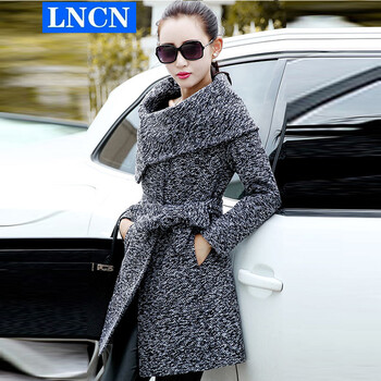 LNCN2015女装新款秋冬季韩版中长款呢子毛呢外套修身毛呢大衣女 麻色 M