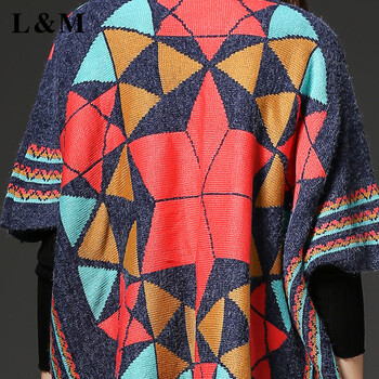 L&M欧洲站秋冬新品 时尚欧美范菱形格子针织衫披肩外套斗篷款针织衫女开衫厚均码W3011 图片色 均码