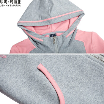 珍妮&玛丽亚 2015秋款连帽开衫卫衣潮运动服套装 2017 紫红色 L