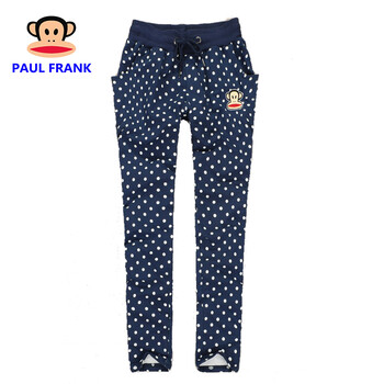 PaulFrank大嘴猴秋冬新款女式波点长裤休闲裤纯棉弹力线圈绣花哈伦裤潮流女裤 宝蓝波点 L