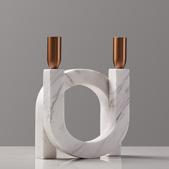 新古典欧式大理石烛台摆件创意客厅酒柜装饰样板房别墅装饰品摆设 矮