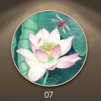 新中式圆形装饰画中国风荷花莲花挂画饭店餐馆酒店墙面装饰玄关画 07