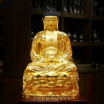 圆通佛具宝华贴金释迦摩尼佛像 供奉 阿弥陀佛三宝佛像居家礼佛摆件