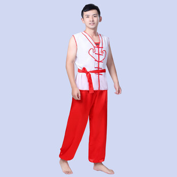 新款男秧歌演出服中老年男士打鼓服东北秧歌表演服现代舞台服 白色